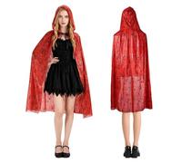 MAOFENG Women's Gothic Evil Queen Costume Demon Horns Black Feather Collar Cloak Set for Halloween Cosplay Party, Zzwdpf-red, Average