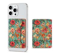 maogoam Compatible for MagSafe Wallet Women Flowers, Leather Magnetic Bifold Cards Holder, Ultra Slim Strong Magnetic Wallet for iPhone, Fit 4 Cards, RFID Blocking, Rose Flower, Vintage