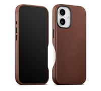 maogoam for iPhone 16 Case Leather, Compatible With MagSafe, Genuine Vintage Crazy Horse Leather, Metal Buttons & Camera Bump Frame, Indiana-Jones Style, 6.1", Dark Brown