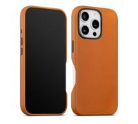 maogoam for iPhone 16 Pro Case Leather 6.3 inch, Compatible With MagSafe, Genuine Vintage Crazy Horse Leather, Metal Buttons & Camera Bump Frame, Indiana-Jones Style, Tan Brown