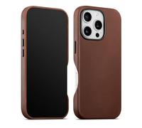 maogoam for iPhone 16 Pro Max Case Leather 6.9 inch, Compatible With MagSafe, Genuine Vintage Crazy Horse Leather, Metal Buttons & Camera Bump Frame, Indiana-Jones Style, Dark Brown