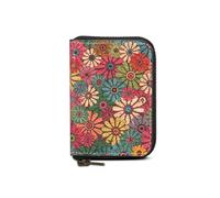 maogoam Magnetic Flower Leather Zipper Wallet Compatible With MagSafe, Magnetic Cards Holder for Women, Leather Wallet for iPhone, Fit 5-7 Cards and Cash, Coin, RFID Blocking, Gerbera, Retro