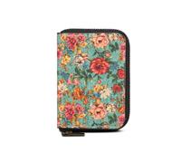 maogoam Magnetic Flower Leather Zipper Wallet Compatible With MagSafe, Magnetic Cards Holder for Women, Leather Wallet for iPhone, Fit 5-7 Cards and Cash, Coin, RFID Blocking, Rose Flower, Retro