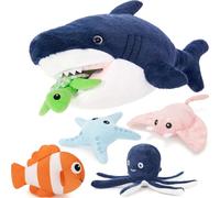 MaoGoLan 6Pcs Large Shark Plush Toy, 60cm Cuddly Shark Teddy with 5 Sea Animals Babies Inside, Stingray, Octopus, Turtle, Clown Fish & Starfish, Soft Toys Gifts for Kids Party, Christmas Birthday