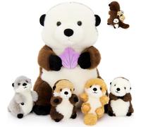 MaoGoLan Otter Teddy Plush Set, 38cm 5-in-1 Mommy Otter with 4 Babies Inside, Soft Toy for Kids, Cuddly Stuffed Animal Toys, Zipper Back Storage, Birthday, Christmas & Party Favours
