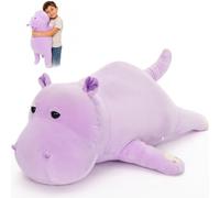 MaoGoLan Purple Hippo Plush Pillow, 77cm Giant Fluffy Stuffed Animal Hippopotamus, Ultra Soft Cuddly Toy Gift for Kids Birthday Christmas