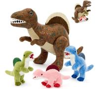 MaoGoLan Spinosaurus Dinosaur Teddy Plush Set, 43cm 4-in-1 Mommy Dino with 3 Babies, Soft Toy for Kids, Zipper Belly Storage, Birthday, Christmas & Party Favours