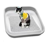 Maohegou Senior Cat Litter Box, Three Legged Arthritic Open Low Entry for Sick Frail Handicap Disabled Cats, Older Elderly Corner (one Pack)