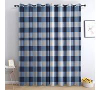 Maohryzed Blue Plaid Blackout Curtains, Buffalo Check Printed Eyelet Curtains, Rustic Gingham Curtains for Living Room/Bedroom, Room Darkening Curtains for Home Decor - 52 x 54 Inch