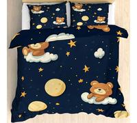Maohryzed Cartoon Teddy Bear Bedding Sets Cot Bed Size - Starry Sky Duvet Cover Set with 1 Pillowcases - Star Clouds Quilt Cover 120x150cm - Comfortable Microfibre Reversible Bedding Bed Cover