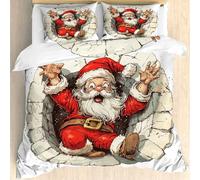 Maohryzed Father Christmas Bedding Sets Double Size - Funny Santa Claus Duvet Cover Set with 2 Pillowcases - Xmas Quilt Cover 200x200cm - Comfortable Microfibre Reversible Bedding Bed Cover