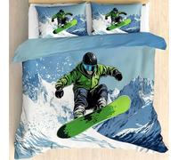 Maohryzed Snowboarding Bedding Sets Double Size - Cool Skiing Skier Duvet Cover Set with 2 Pillowcases - Snow Mountain Quilt Cover 200x200cm - Comfortable Microfibre Reversible Bedding Bed Cover