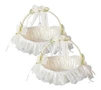 Maoiut 2 Pack Flower Girl Baskets for Wedding Ivory Wedding Basket with Swing Handles Flower Basket Decorated with Lace and Satin Flowers