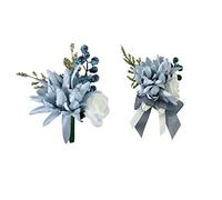 Maoiut 2pcs Dusty Blue Rose Wrist Corsage and Boutonniere Set Handmade Bride Wrist Flower Men Boutonniere for Wedding Prom Party Decor
