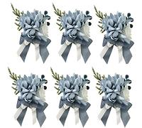 Maoiut Set of 6 Dusty Blue Rose Wrist Corsage Wristband Handmade Bride Wrist Flower with Elastic Band for Wedding Prom Party Decor