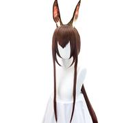 MAOMA Anime Cosplay Wig,Arknights Amiya Wig,Dark brown long straight Wig,with Free Wig Cap,for Christmas Carnival party Halloween Cosplay Wig