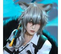 MAOMA Anime Cosplay Wig,Arknights SilverAsh Wig,Silver gray fluffy long Wig,with Free Wig Cap,for Christmas Carnival party Halloween Cosplay Wig