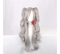 MAOMA Anime Cosplay Wig,Azur Lane Prinz Eugen Wig,Silver gray double ponytail long curly Wig,with Free Wig Cap,for Christmas Carnival party Halloween Cosplay Wig