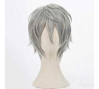 MAOMA Anime Cosplay Wig,Haikyuu Lev Haiba Wig,Silver gray short Wig,with Free Wig Cap,for Christmas Carnival party Halloween Cosplay Wig