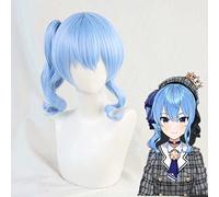 MAOMA Anime Cosplay Wig，VTuber Hoshimachi Suisei Wig，Blue long Wig，with Free Wig Cap，for Christmas Carnival party Halloween Cosplay Wig(Size:Style 2)