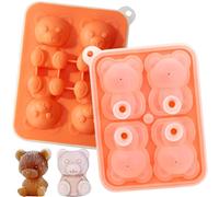 MaoMaoCha Bear Ice Cube Tray 4 Giant Big Cute Bear Ice Maker Silicone Easy Release Flexible Large Craft Ice Trays for Cocktails Juice Whiskey Bourbon Freezer