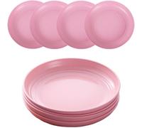 MaoMaoCha Plastic Plates Reusable Set of 4, 20 cm Unbreakable Dinner Plates, Lightweight Camping Plate for Picnic, Salad, Pasta, Party, Home, Office, Dishwasher & Microwave Safe (Pink)