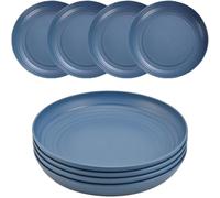 MaoMaoCha Plastic Plates Reusable Set of 4, 20 cm Unbreakable Dinner Plates, Lightweight Camping Plate for Picnic, Salad, Pasta, Party, Home, Office, Dishwasher & Microwave Safe (Dark Blue)