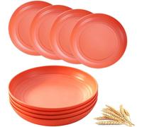 MaoMaoCha Plastic Plates Reusable Set of 4, 20 cm Unbreakable Dinner Plates, Lightweight Camping Plate for Picnic, Salad, Pasta, Party, Home, Office, Dishwasher & Microwave Safe (Orange)