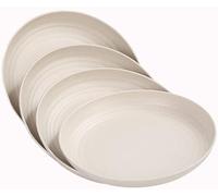 MaoMaoCha Plastic Plates Reusable Set of 4, 20 cm Unbreakable Dinner Plates, Lightweight Camping Plate for Picnic, Salad, Pasta, Party, Home, Office, Dishwasher & Microwave Safe (Beige)
