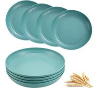 MaoMaoCha Plastic Plates Reusable Set of 4, 20 cm Unbreakable Dinner Plates, Lightweight Camping Plate for Picnic, Salad, Pasta, Party, Home, Office, Dishwasher & Microwave Safe (Dark Green)