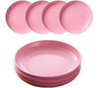 MaoMaoCha Plastic Plates Reusable Set of 4, 23 cm Unbreakable Dinner Plates, Lightweight Camping Plate for Picnic, Salad, Pasta, Party, Home, Office, Dishwasher & Microwave Safe (Pink)