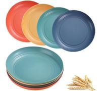 MaoMaoCha Plastic Plates Reusable Set of 4, 8 Inches Unbreakable Dinner Plates, Lightweight Camping Plate for Picnic, Salad, Pasta, Party, Home, Office, Dishwasher & Microwave Safe