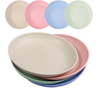 MaoMaoCha Plastic Plates Reusable Set of 4, 8 Inches Unbreakable Dinner Plates, Lightweight Camping Plate for Picnic, Salad, Pasta, Party, Home, Office, Dishwasher & Microwave Safe (4 Colors)