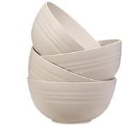MaoMaoCha Unbreakable Cereal Bowls Set of 4, 20 oz Plastic Salad Bowls, Dishwasher & Microwave Safe, Lightweight Reusable Bowl for Rice Noodle Soup Snack Salad Fruit (Beige)