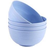 MaoMaoCha Unbreakable Cereal Bowls Set of 4, 24 oz Plastic Salad Bowls, Dishwasher & Microwave Safe, Lightweight Reusable Bowl for Rice Noodle Soup Snack Salad Fruit (Blue)