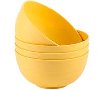 MaoMaoCha Unbreakable Cereal Bowls Set of 4, 24 oz Plastic Salad Bowls, Dishwasher & Microwave Safe, Lightweight Reusable Bowl for Rice Noodle Soup Snack Salad Fruit (Yellow)
