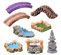 MAOMIA 8 Pcs Mini Lighthouse Water Well Bridge Figurines Miniature Gardening Pool Lawn Running Water Terrarium Stone Bridge Figurine Micro Landscape Indoors Outdoors Decorative Accessory