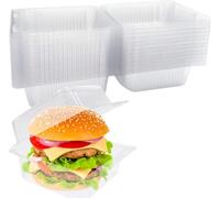 Maomoto 100 Pack Clear Plastic Clamshell Takeout Containers, Reusable Plastic Hinged Food Container with Clear Lids,5'' Square To Go Containers for Dessert, Sandwiches,Salad,Cakes, Cookies