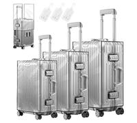 MAOMUN 3 PCS Clear Suitcase Cover with 3 Luggage Tags, Waterproof PVC Suitcase Covers Protectors Luggage Covers for Suitcases 20/24/28inch, Dustproof Luggage Cover for Travel Business Daily Using