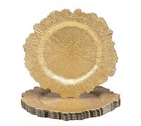 MAONAME 13" Gold Charger Plates Set of 8, Round Reef Chargers for Dinner Plates, Plastic Plate Chargers for Table Setting, Wedding Decor