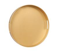 MAONAME 13" Gold Round Decorative Tray for Coffee Table, Modern Serving Tray with Handles, Plastic Ottoman Tray, Bathroom Decor