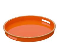 MAONAME 13" Orange Serving Tray with Handles, Beaded Decorative Tray, Round Coffee Table Trays, Plastic Ottoman Trays for Living Room, Bathroom Decor