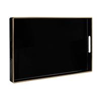 MAONAME Black Decorative Rectangular Plastic Serving Tray, Modern Coffee Table Tray with Handles, 15.75” X 10.2”