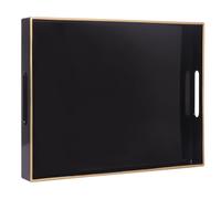 MAONAME Black Serving Tray with Handles, Rectangular Decorative Tray, Modern Coffee Table Tray, Plastic Ottoman Tray for Bathroom, Decor, 15.7” x 11.8” x 1.57"