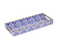 MAONAME Blue Decorative Tray, Plastic Serving Tray with Handles, Rectangular Moroccan Trays, Long Narrow Trays for Bathroom, Kitchen Counter, 13.8" X 6" X 1.57"