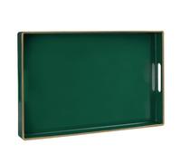 MAONAME Dark Green Decorative Serving Tray with Handles, Plastic Rectangular Tray for Coffee Table, Living Room, Bedroom, 15.8" X 10.2" X 1.4"