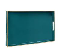 MAONAME Decorative Tray for Coffee Table, Modern Serving Tray with Handles, Plastic Rectangular Tea Tray for Ottoman, Bathroom Decor,15.75” X 10.2” (Dark Green)