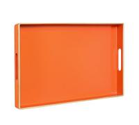 MAONAME Decorative Tray for Coffee Table, Modern Serving Tray with Handles, Plastic Rectangular Tea Tray for Ottoman, Bathroom Decor,15.75” X 10.2” (Orange)