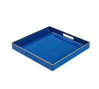Decorative Tray, Royal Blue Serving Tray with Handles, Coffee Table Tray, Square Plastic Tray for Ottoman, Bathroom, Kitchen, 13"x13"x1.57"