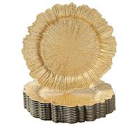 MAONAME Gold Charger Plates Set of 12, Reef Plate Chargers for Dinner Plate, Plastic Decorative Plates for Table Setting, Thanksgiving, Christmas
